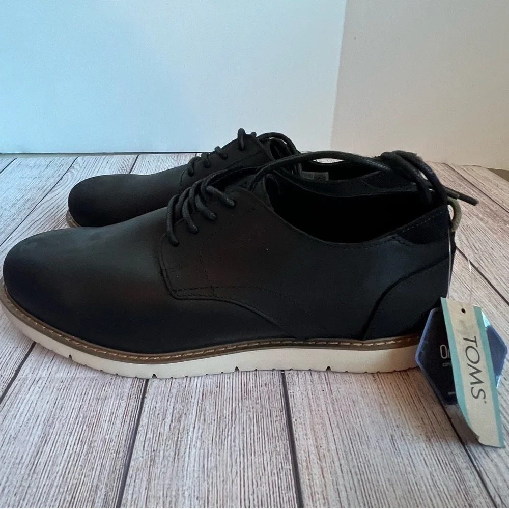 TOMS Black Leather Navi Oxfords Shoes 12
